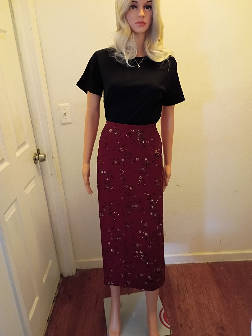 Women's Burgundy Floral Maxi Skirt